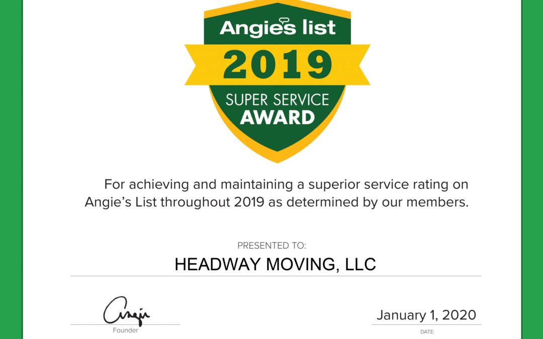 Headway Moving Earns 2019 Angie’s List Super Service Award