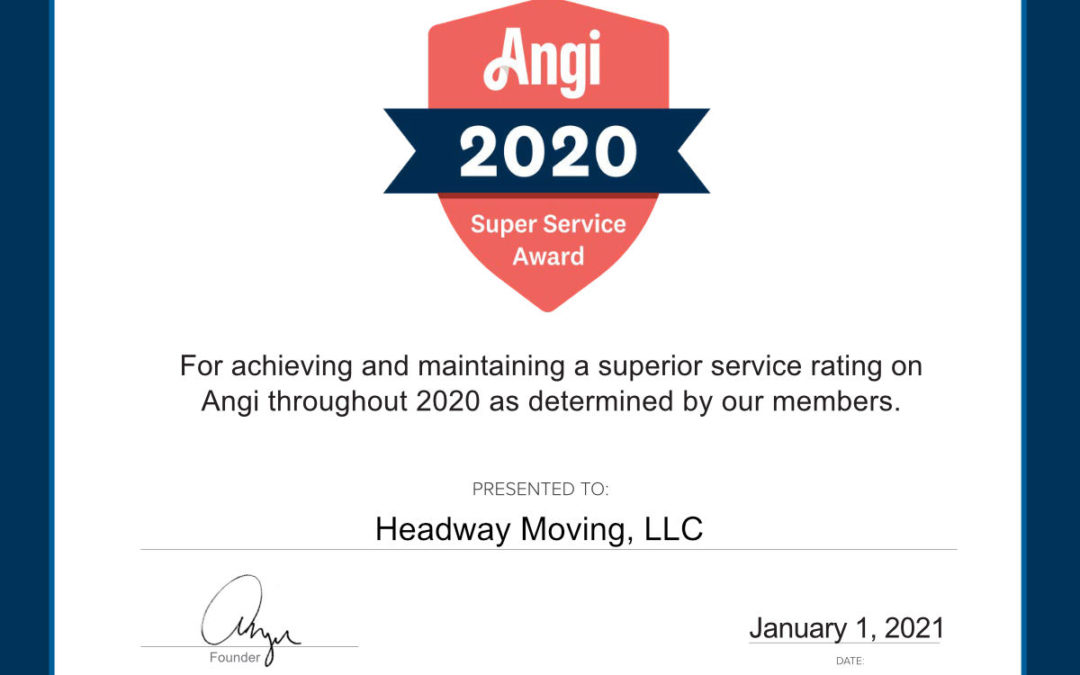 Headway Moving Earns 2020 Angi Super Service Award